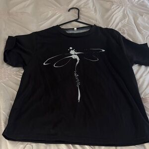 Source Unknown Black Tee with White Dragonfly Design
